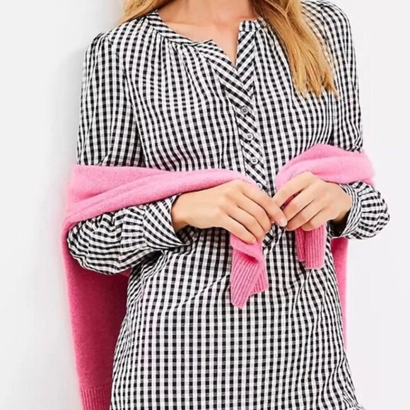 Loft Women's Shirt Dress Petite XS NWT Long Sleeves Black Gray Gingham Check - Picture 1 of 10